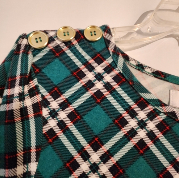 Kim Rogers Romy Green Red Boxy 3/4 Sleeve Blouse M High Low Hem - Picture 6 of 7